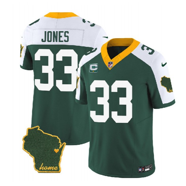 Green Bay Packers #33 Aaron Jones Green White 2023 F.U.S.E. Home Patch And 1-Star C Patch Vapor Untouchable Limited Stitched Jersey