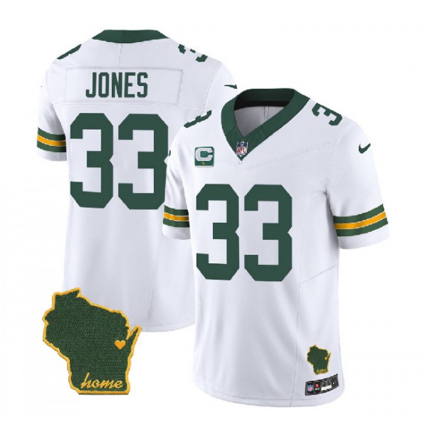 Green Bay Packers #33 Aaron Jones White 2023 F.U.S.E. Home Patch And 1-Star C Patch Vapor Untouchable Limited Stitched Jersey
