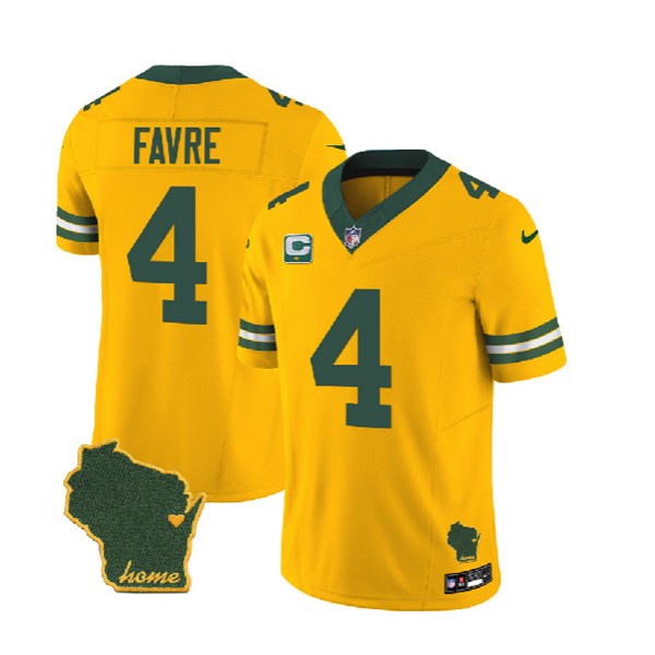 Green Bay Packers #4 Brett Favre Gold 2023 F.U.S.E. Home Patch And 1-Star C Patch Vapor Untouchable Limited Stitched Jersey