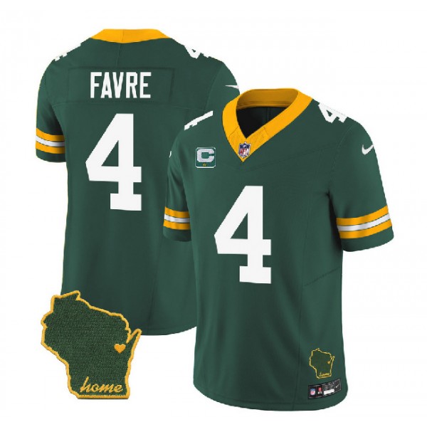 Green Bay Packers #4 Brett Favre Green 2023 F.U.S.E. Home Patch And 1-Star C Patch Vapor Untouchable Limited Stitched Jersey
