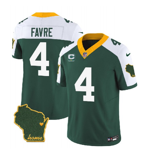 Green Bay Packers #4 Brett Favre Green White 2023 F.U.S.E. Home Patch And 1-Star C Patch Vapor Untouchable Limited Stitched Jersey
