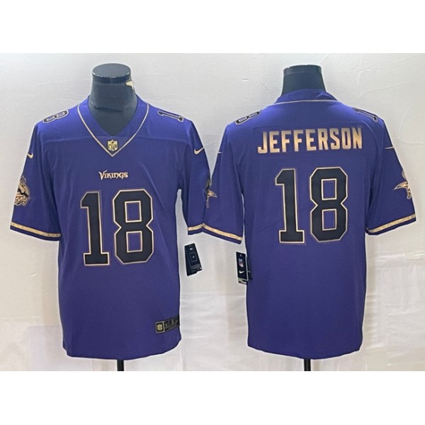 Minnesota Vikings #18 Justin Jefferson Purple Gold Stitched Jersey