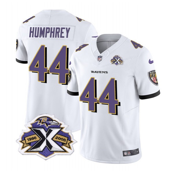 Baltimore Ravens #44 Marlon Humphrey White 2023 F.U.S.E With Patch Throwback Vapor Limited Stitched Jersey