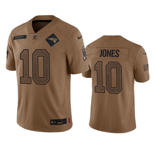 New England Patriots #10 Mac Jones 2023 Brown Salute To Service Limited Stitched Jersey
