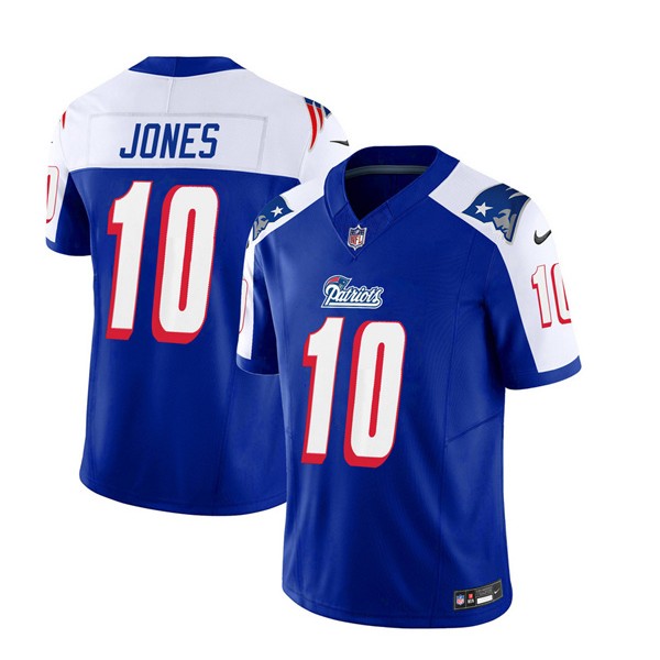 New England Patriots #10 Mac Jones Blue White 2023 F.U.S.E. Vapor Limited Stitched Jersey