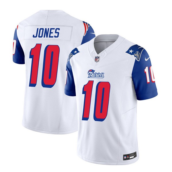 New England Patriots #10 Mac Jones White Blue 2023 F.U.S.E. Vapor Limited Stitched Jersey