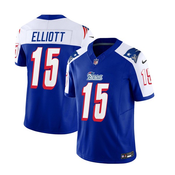 New England Patriots #15 Ezekiel Elliott Blue White 2023 F.U.S.E. Vapor Limited Stitched Jersey