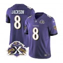Baltimore Ravens #8 Lamar Jackson Purple 2023 F.U.S.E With Patch Throwback Vapor Limited Stitched Jersey