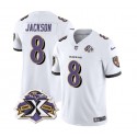 Baltimore Ravens #8 Lamar Jackson White 2023 F.U.S.E With Patch Throwback Vapor Limited Stitched Jersey