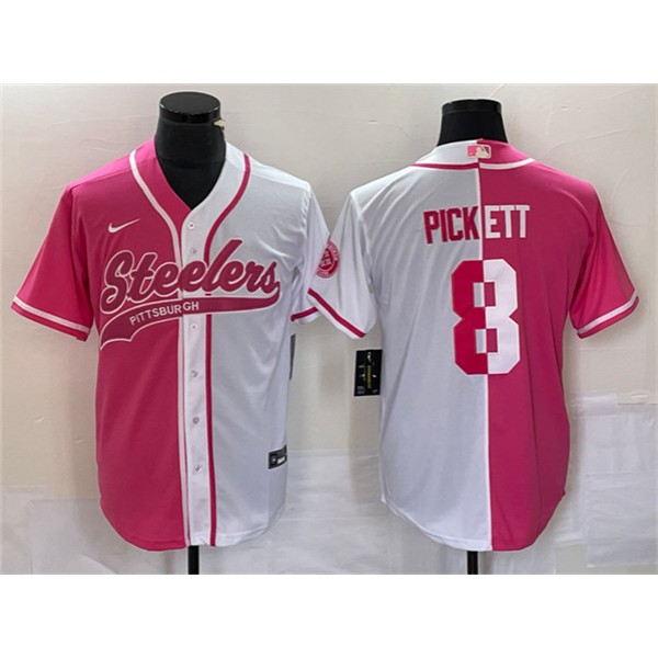 Pittsburgh Steelers #8 Kenny Pickett White Pink Split Cool Base Stitched Jersey