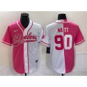 Pittsburgh Steelers #90 T.J. Watt White Pink Split Cool Base Stitched Jersey