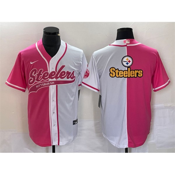 Pittsburgh Steelers White Pink Split Team Big Logo Cool Base Stitched Jersey