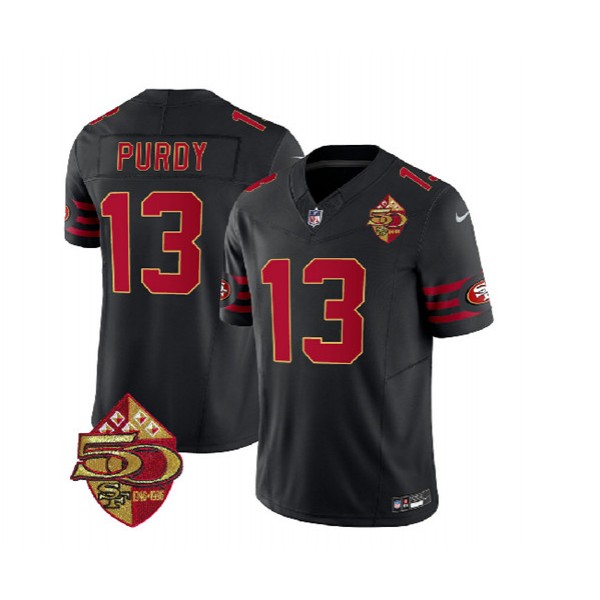 San Francisco 49ers #13 Brock Purdy Black 2023 F.U.S.E. 50th Patch Throwback Stitched Jersey