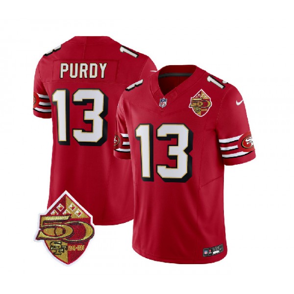 San Francisco 49ers #13 Brock Purdy Red 2023 F.U.S.E. 50th Patch Throwback Stitched Jersey