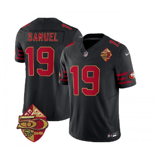 San Francisco 49ers #19 Deebo Samuel Black 2023 F.U.S.E. 50th Patch Throwback Stitched Jersey
