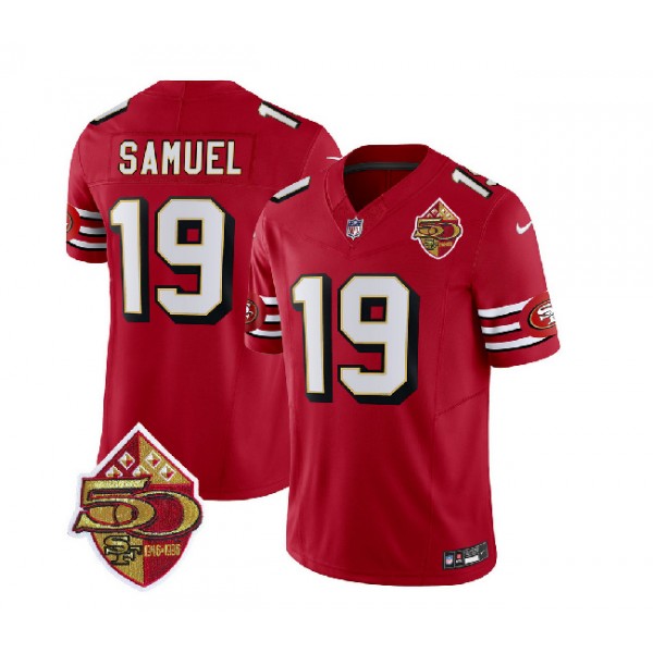 San Francisco 49ers #19 Deebo Samuel Red 2023 F.U.S.E. 50th Patch Throwback Stitched Jersey