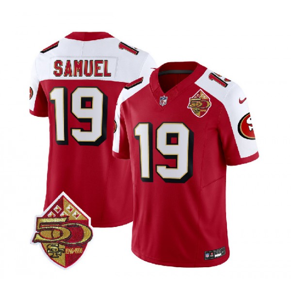 San Francisco 49ers #19 Deebo Samuel Red White 2023 F.U.S.E. 50th Patch Throwback Stitched Jersey