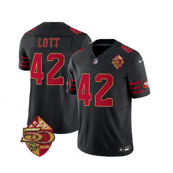 San Francisco 49ers #42 Ronnie Lott Black 2023 F.U.S.E. 50th Patch Throwback Stitched Jersey