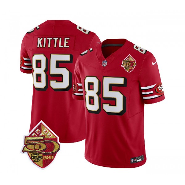 San Francisco 49ers #85 George Kittle Red 2023 F.U.S.E. 50th Patch Throwback Stitched Jersey