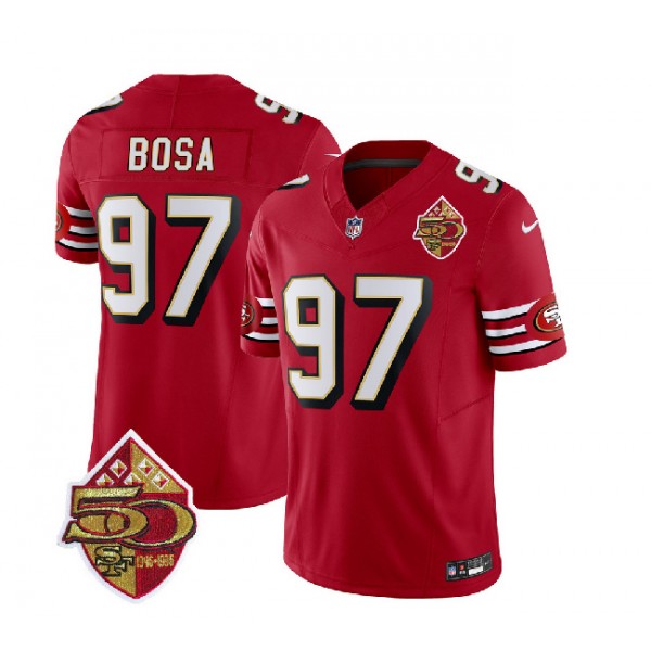 San Francisco 49ers #97 Nick Bosa Red 2023 F.U.S.E. 50th Patch Throwback Stitched Jersey