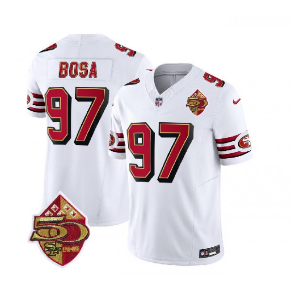San Francisco 49ers #97 Nick Bosa White 2023 F.U.S.E. 50th Patch Throwback Stitched Jersey