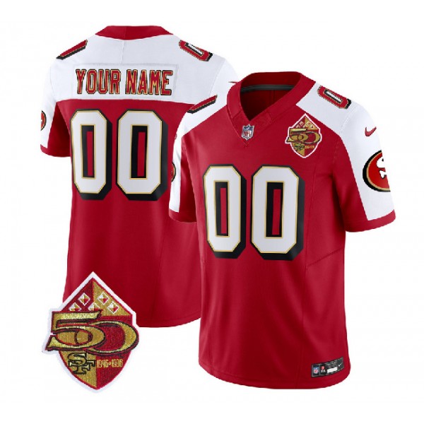 San Francisco 49ers Custom Red White 2023 F.U.S.E. 50th Patch Throwback Stitched Jersey