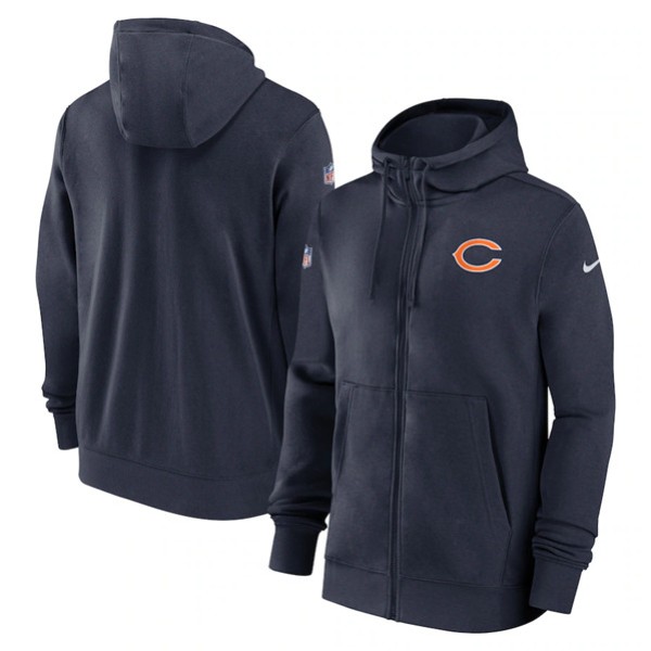 Chicago Bears Navy Sideline Club Performance Full-Zip Hoodie