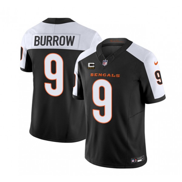 Cincinnati Bengals #9 Joe Burrow 2023 F.U.S.E. Black White With 4-Star C Patch Vapor Untouchable Limited Stitched Jersey