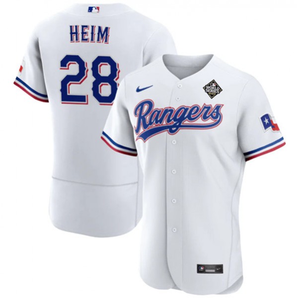 Texas Rangers #28 Jonah Heim White 2023 World Series Flex Base Stitched Jersey
