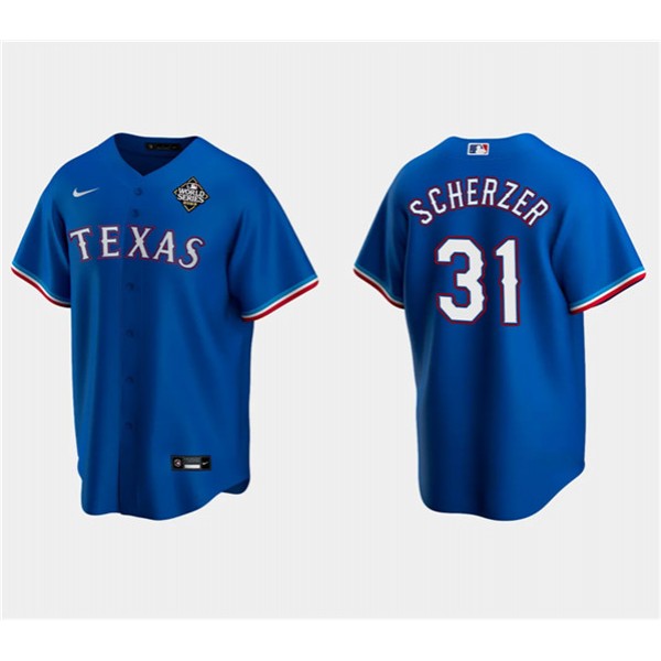 Texas Rangers #31 Max Scherzer Royal 2023 World Series Stitched Jersey