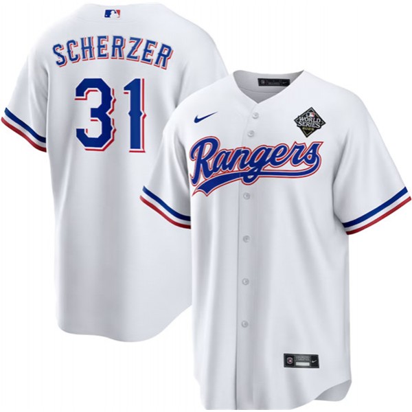 Texas Rangers #31 Max Scherzer White 2023 World Series Stitched Jersey