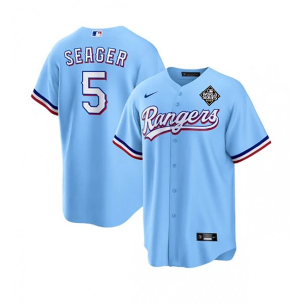 Texas Rangers #5 Corey Seager Blue 2023 World Series Stitched Jersey