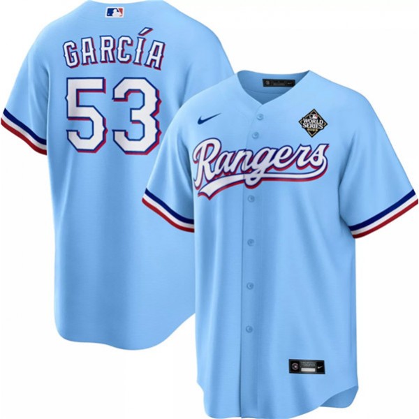 Texas Rangers #53 Adolis García Blue 2023 World Series Cool Base Stitched Jersey