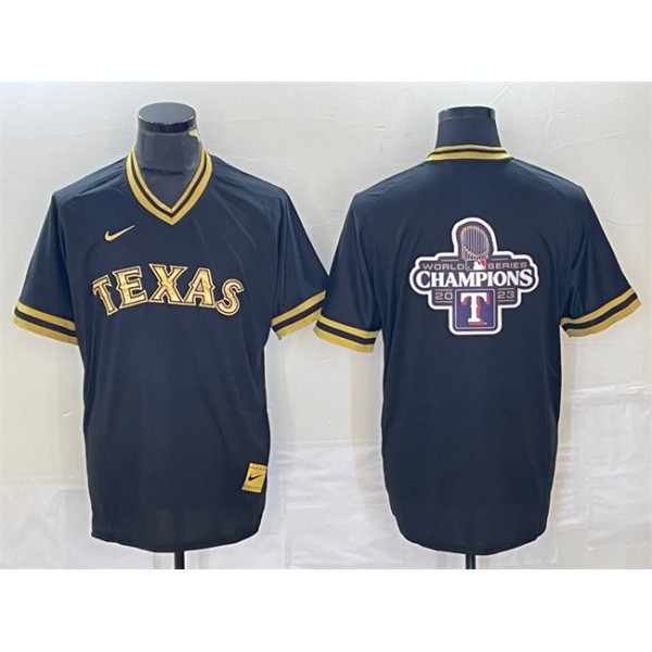 Texas Rangers Black 2023 World Series Champions Big Logo Cool Base Stitched Jersey
