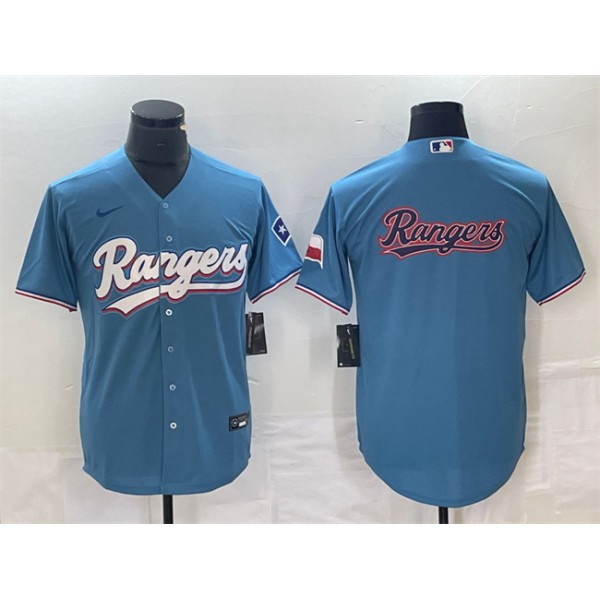 Texas Rangers Blue Team Big Logo With Patch Cool Base Stitched Jersey