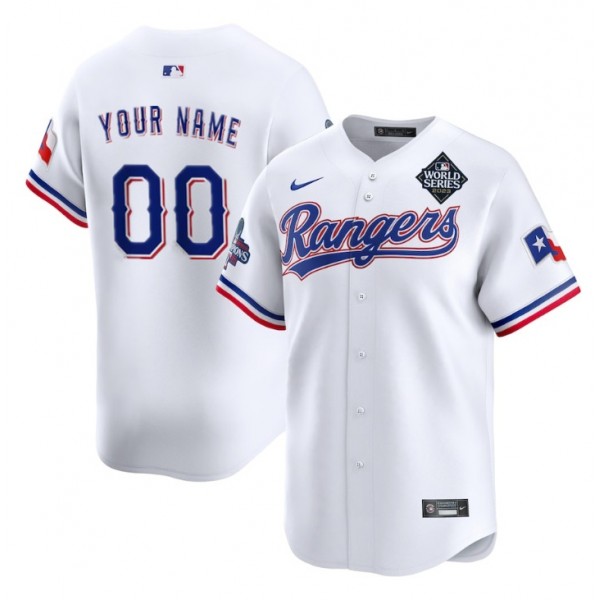 Texas Rangers Custom White 2023 World Series Patch And Champions Patch Stitched Jersey