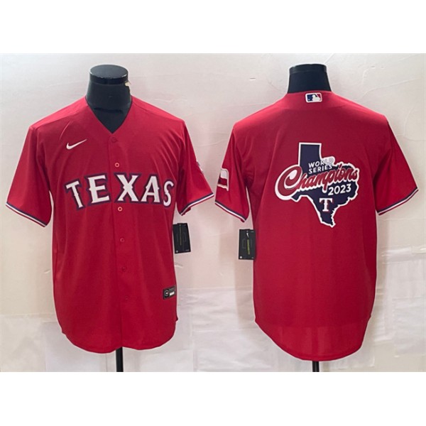 Texas Rangers Red 2023 World Series Champions Big Logo With Patch Cool Base Stitched Jersey