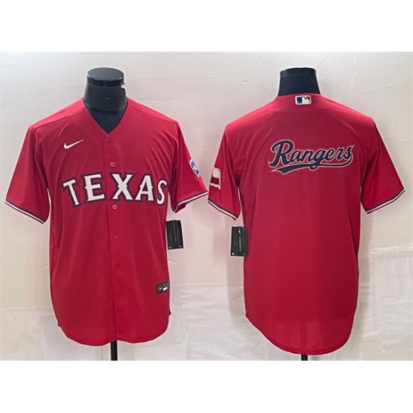 Texas Rangers Red Team Big Logo With Patch Cool Base Stitched Jersey