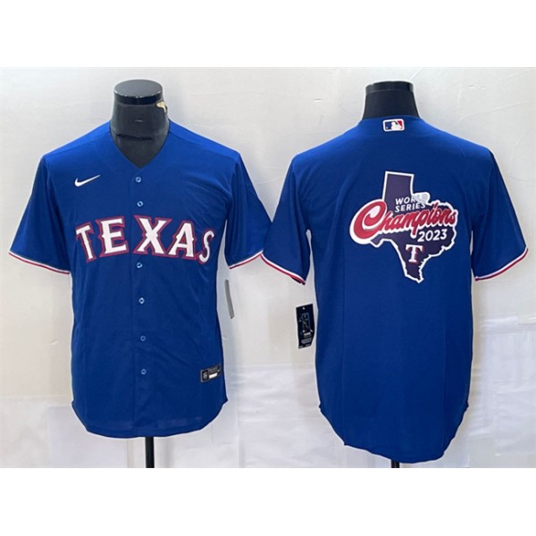 Texas Rangers Royal 2023 World Series Champions Big Logo Cool Base Stitched Jersey