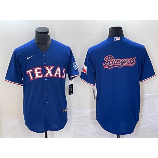 Texas Rangers Royal Team Big Logo With Patch Cool Base Stitched Jersey