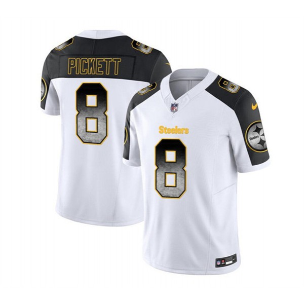 Pittsburgh Steelers #8 Kenny Pickett White Black 2023 F.U.S.E. Smoke Vapor Untouchable Limited Stitched Jersey