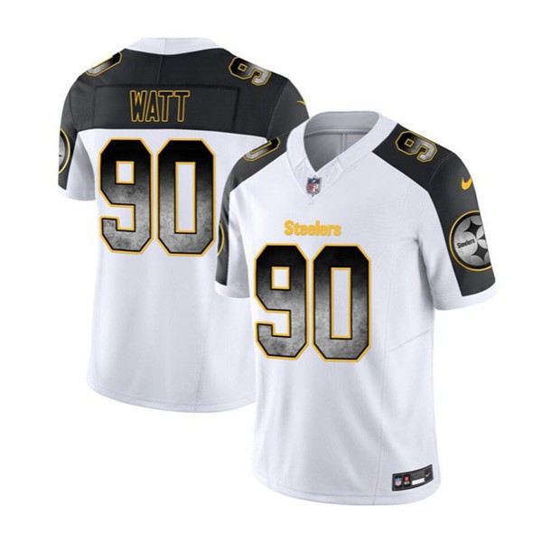 Pittsburgh Steelers #90 T.J. Watt White Black 2023 F.U.S.E. Smoke Vapor Untouchable Limited Stitched Jersey
