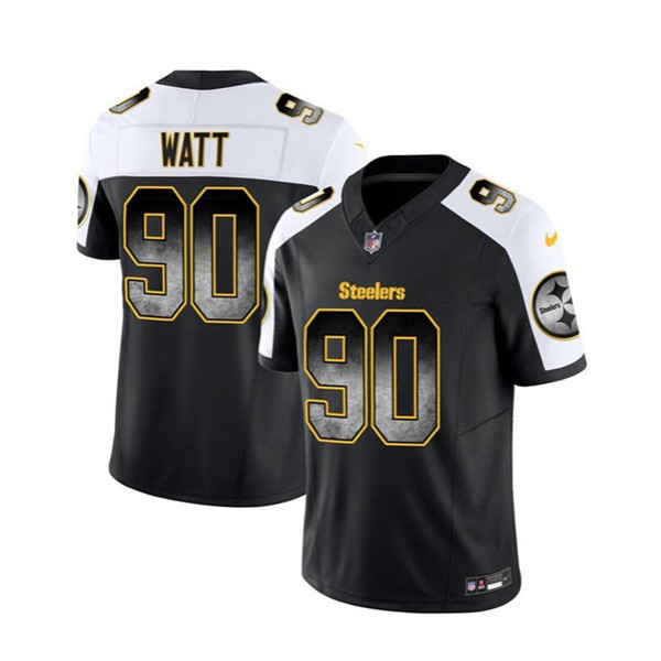 Pittsburgh Steelers #90 T.J. Watt Black White 2023 F.U.S.E. Smoke Vapor Untouchable Limited Stitched Jersey
