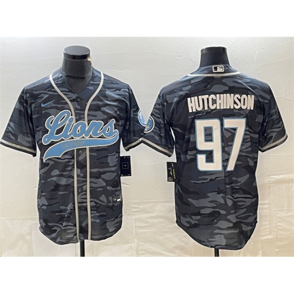 Detroit Lions #97 Aidan Hutchinson Gray Camo Cool Base Stitched Jersey