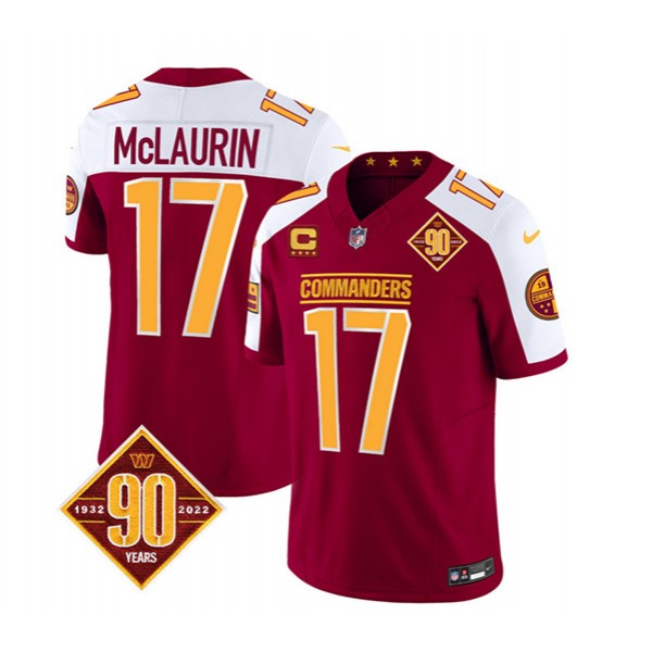 Washington Commanders #17 Terry McLaurin Burgundy White 2023 F.U.S.E. With 4-Star C Patch 90th Anniversary Vapor Limited Stitched Jersey