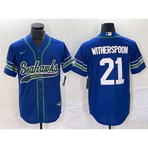 Seattle Seahawks #21 Devon Witherspoon Royal Throwback Cool Base Stitched Jersey