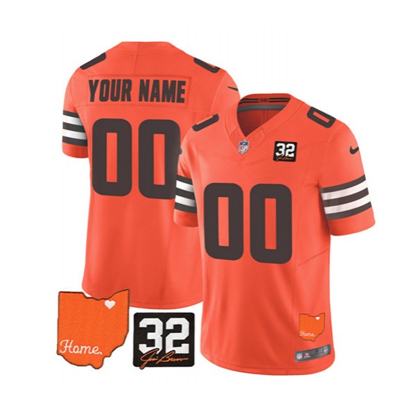 Cleveland Browns Custom Orange 2023 F.U.S.E. With Jim Brown Memorial Patch Vapor Untouchable Limited Stitched Jersey
