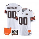 Cleveland Browns Custom White 2023 F.U.S.E. With Jim Brown Memorial Patch Vapor Untouchable Limited Stitched Jersey