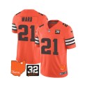 Cleveland Browns #21 Denzel Ward Orange 2023 F.U.S.E. With Jim Brown Memorial Patch Vapor Untouchable Limited Stitched Jersey