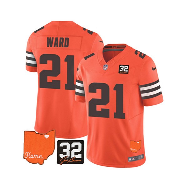 Cleveland Browns #21 Denzel Ward Orange 2023 F.U.S.E. With Jim Brown Memorial Patch Vapor Untouchable Limited Stitched Jersey